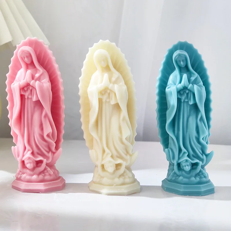 20ซม.Virgin Mary เทียนแม่พิมพ์ซิลิโคนสำหรับช็อกโกแลตแฮนด์เมดตกแต่งยิปซั่มน้ำมันหอมระเหยสบู่เรซิ่นเทียนพิมพ์เค้กซิลิโคน