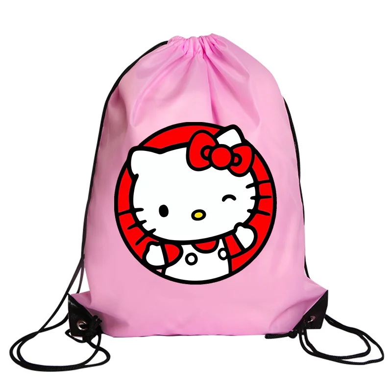 Hello Kitty Drawstring Bag Sports Waterproof Backpack Bundle Pocket Cartoon Anime Terylene Basketball Bags Birthday Cute Gift