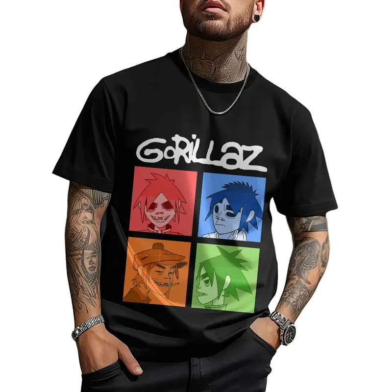 Gorillaz Virtual Rock Band Graphic T‑shirt Unisex Vintage Y2K Tee Hip Hop Streetwear 0824 Casual Cotton Tops S-6XL Fan Gift