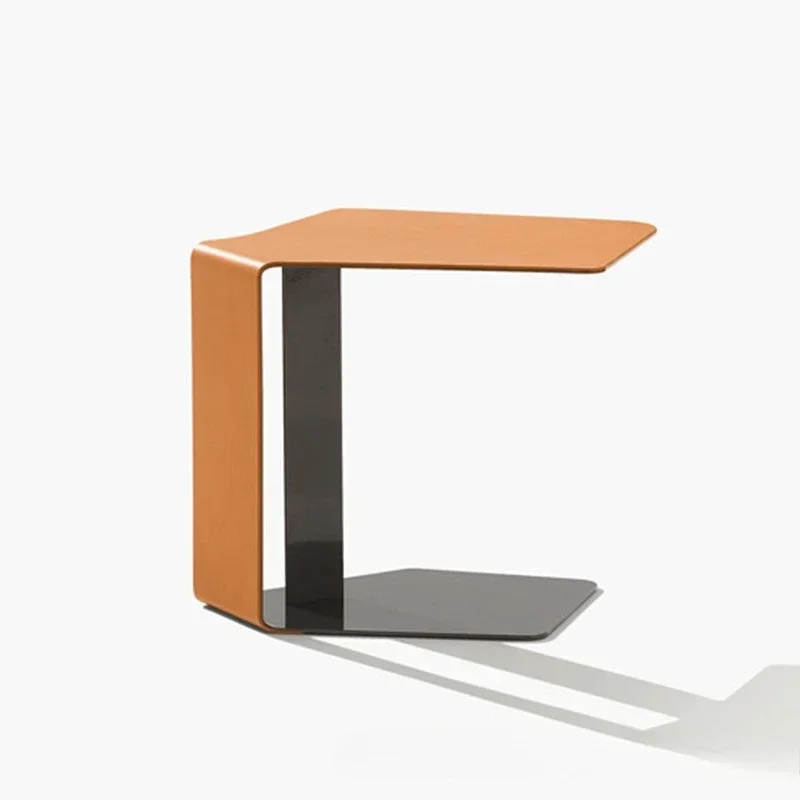 Italian light luxury saddle leather stainless steel embedded sofa computer table outdoor small tab le Table