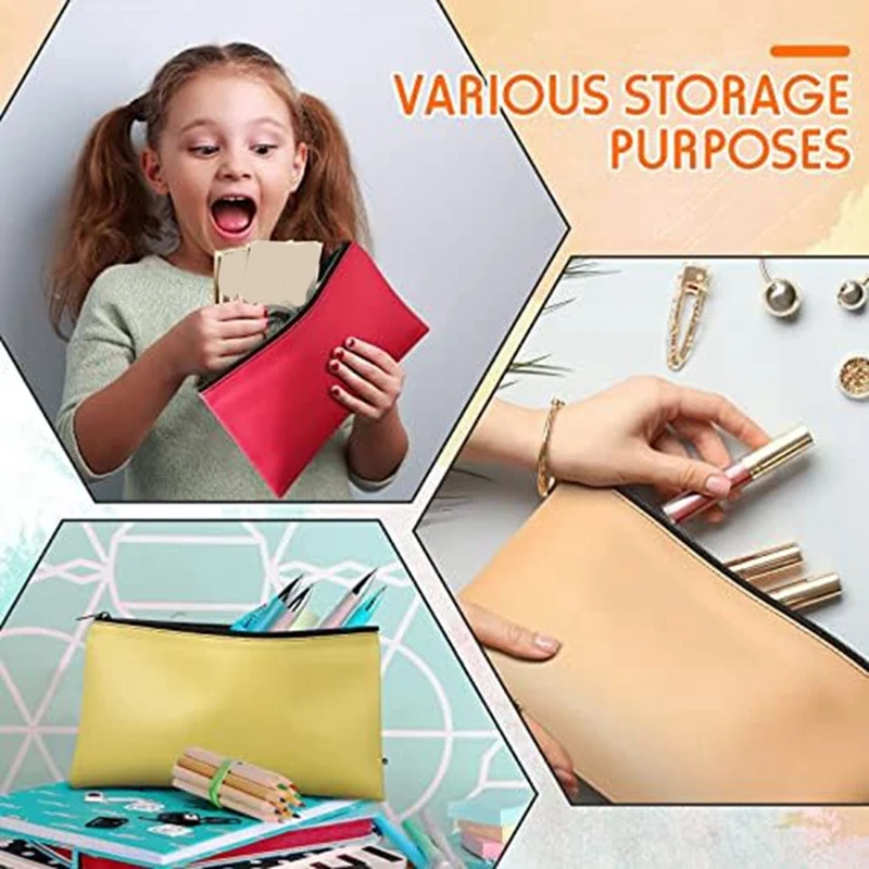 60Pack Money Bags With Zipper Bank Deposit Bags Bulk For Cash Coin Pouches Organizer Security Leather Makeup Bags