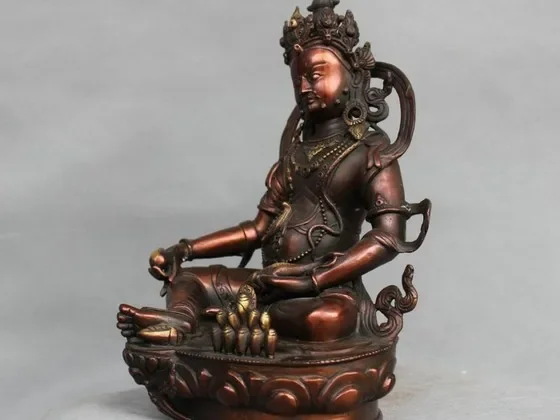 12'' China Tibet Bronze Yellow Jambhala God Of Wealth Mammon Buddha Statue