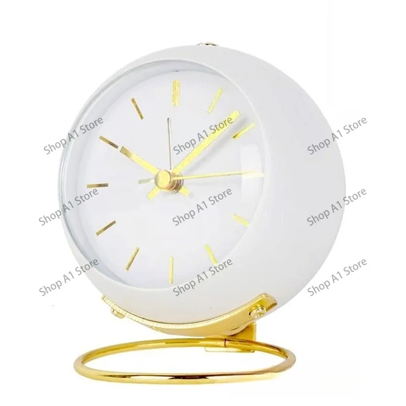 Metal silent alarm clock luminous with light creative convex bronzing student children desktop alarm clock