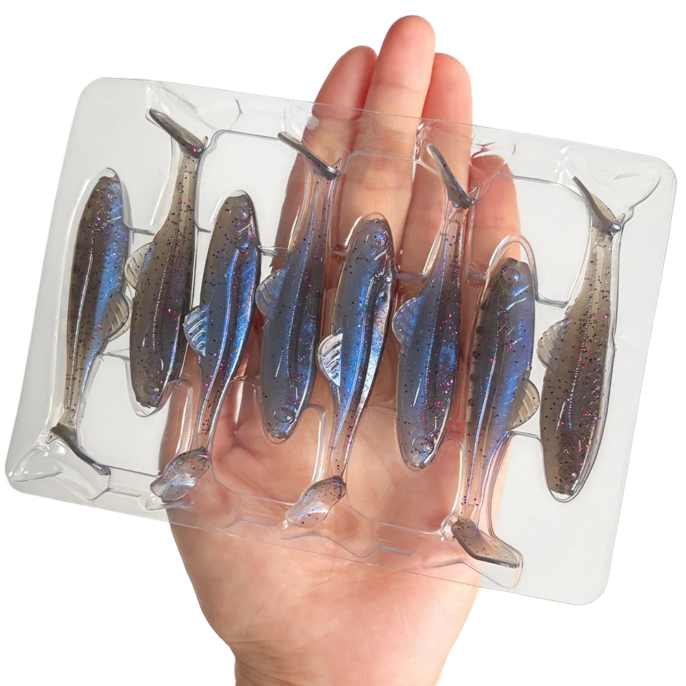 8 Stück Schwimmende T-Schwanz Weichköder 6,5cm 2,5g Glitzer Flexible Schwimmköder Künstliche Köder für Süßwasser Salzwasser Barsch Hecht – Detail 13
