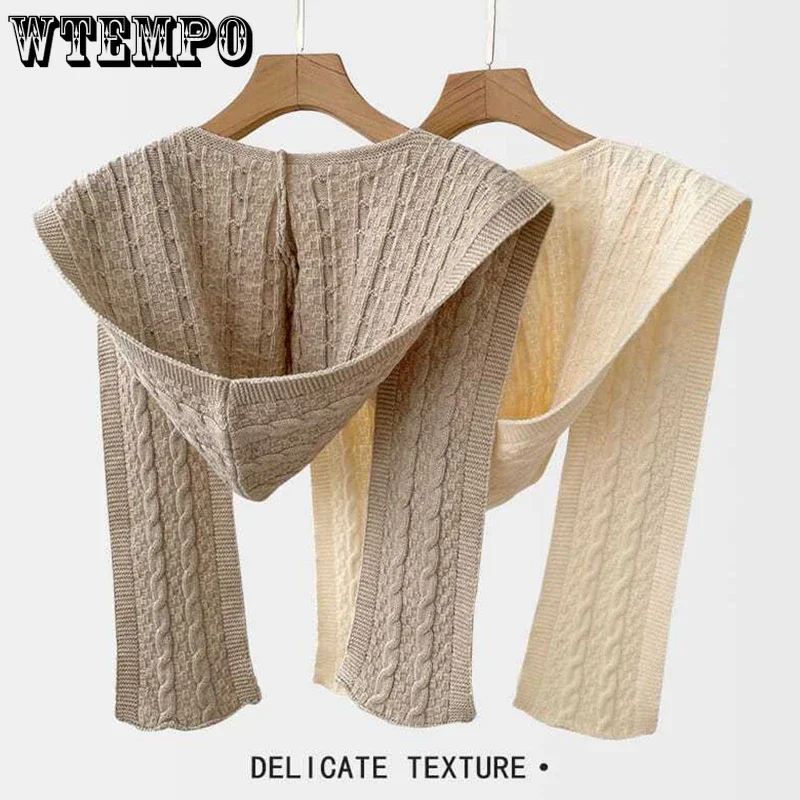 Knitted Hooded Shawl Sweet Fashion Scarf Outdoor Warm Comfortable Solid Color Shoulder Lapping Autumn Winter Drop Shipping