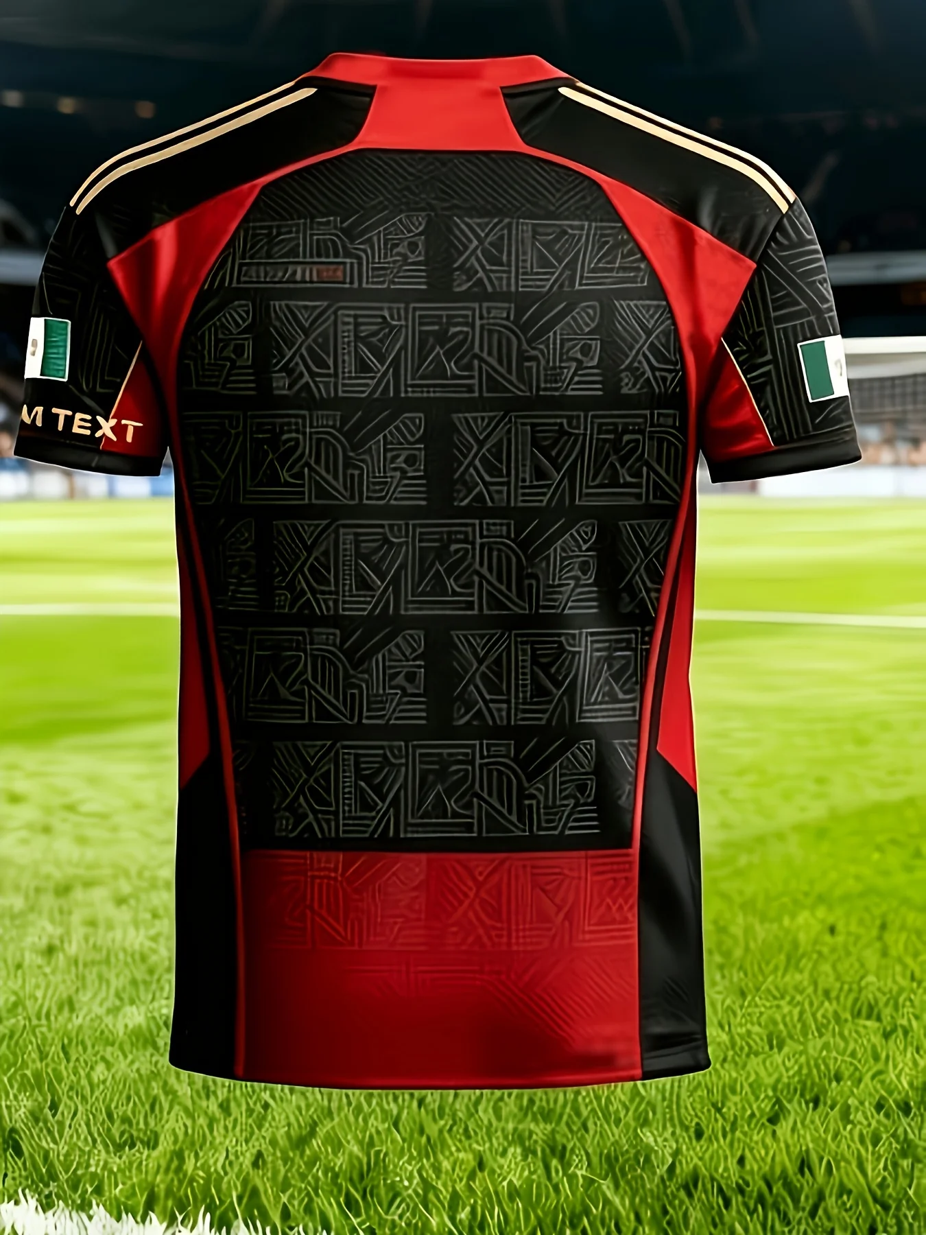 Men's round-neck short-sleeve T-shirt, Aztec-style football shirt print, casual summer daily wear top