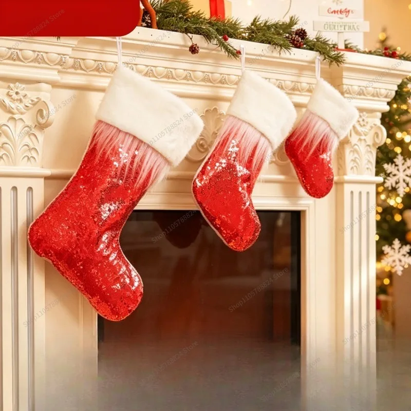 For Christmas Shop Event Decoration Sequins Christmas Socks Festive Fireplace Decoration Scene Layout