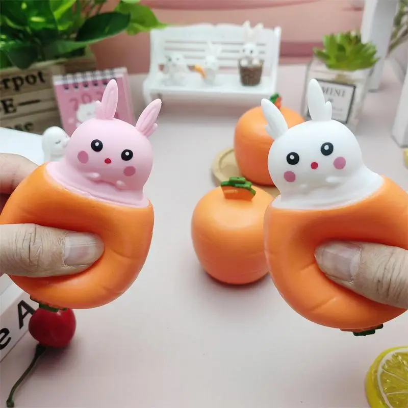 Rabbit Unhappiness Relief Toys Carrot Stretchable Squeeze Toy Soft Carrot Rabbit Slow Rising Toy For Children Adults All Ages