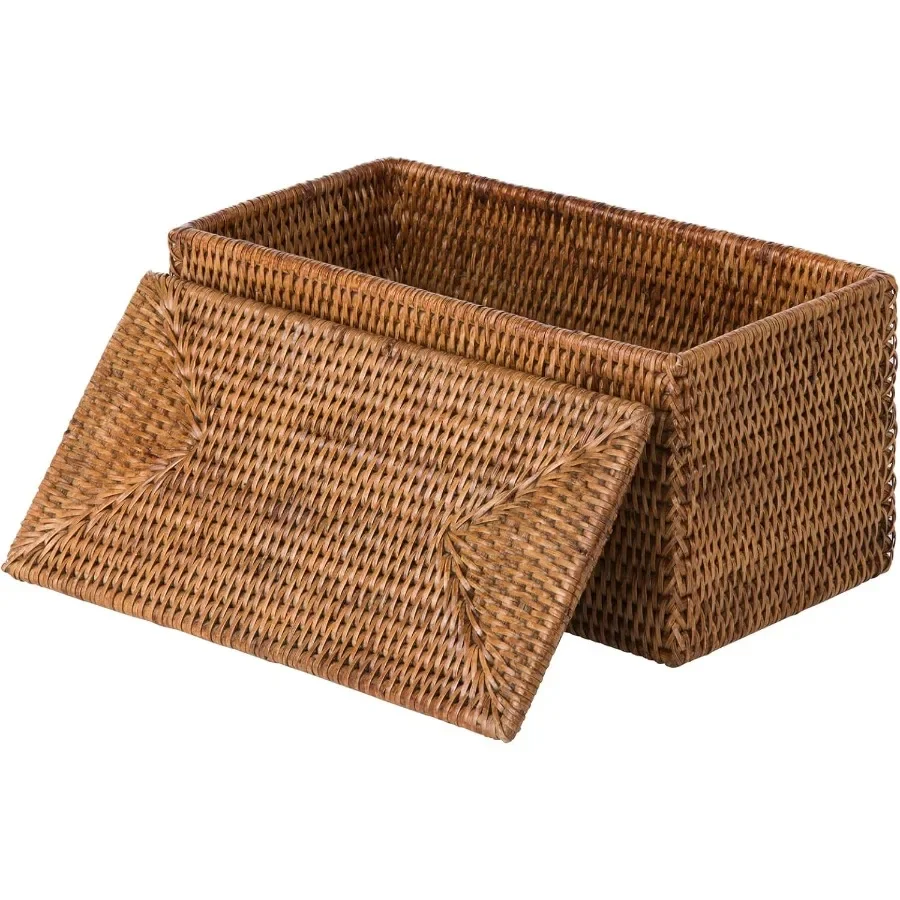 

Медово-коричневая коробка из ротанга: корзина для хранения туалетной бумаги в фермерском доме, органайзер для уютного домашнего декора, деревенский стиль