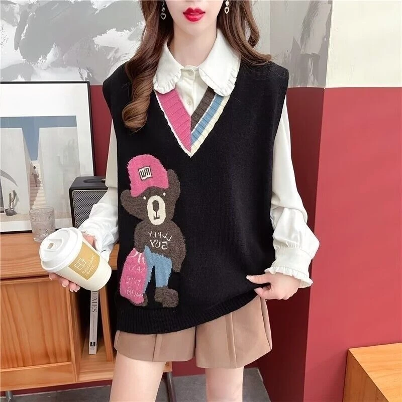 

Женский вязаный жилет с вышивкой, новый трикотаж, распродажа одежды, жилет без рукавов, топы, 2025 г., вязаная крючком одежда, черный женский свитер