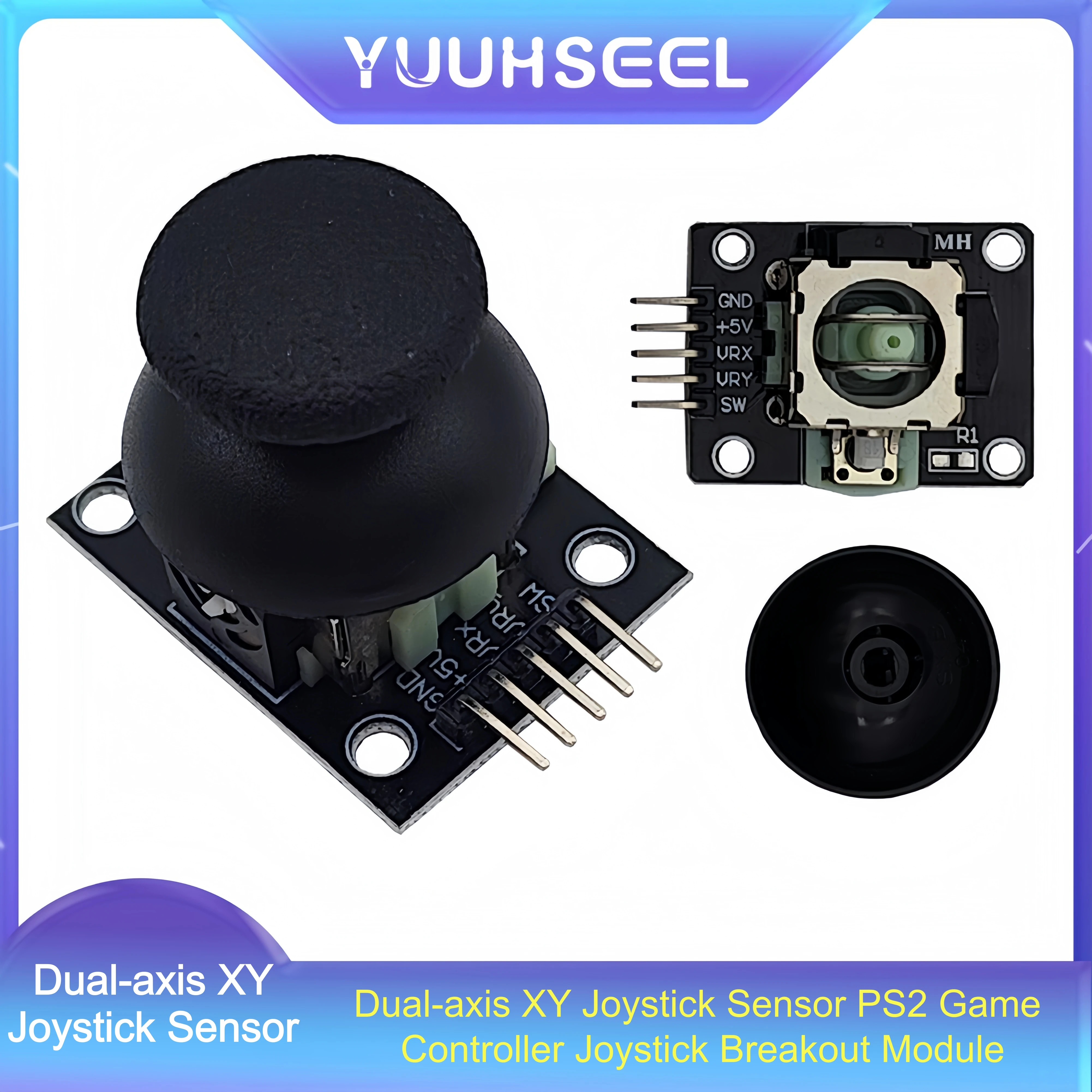 6PCS Dual-axis XY Joystick Module, PS2 Game Controller Breakout Board, 2.54mm 5Pin, 10K Potentiometer, for Arduino