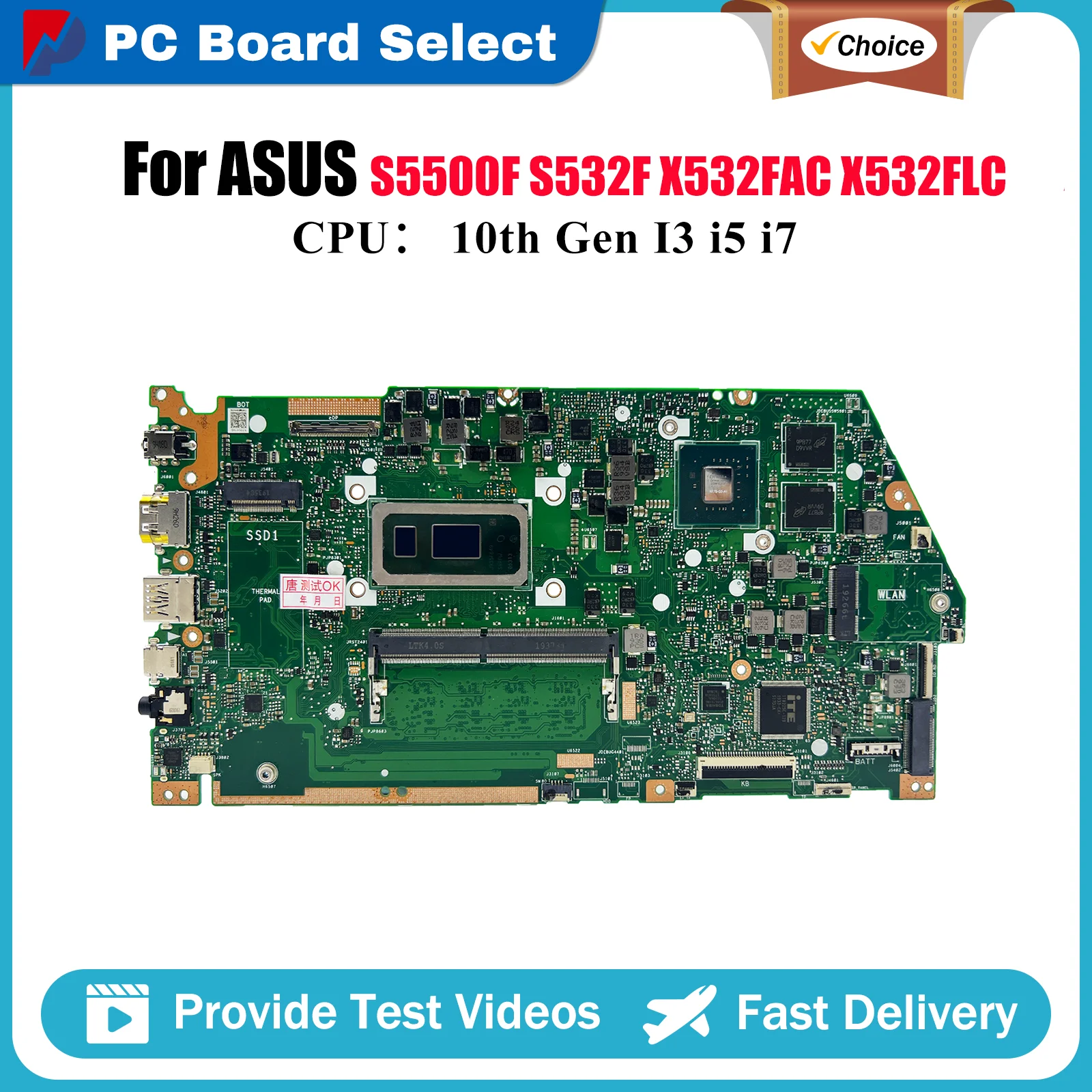 

X532FL Laptop Motherboard For ASUS S532F K531F X532FLC V531F S531F X532FAC V532F S5500F X532F K532F Mainboard 10th Gen I3 i5 i7