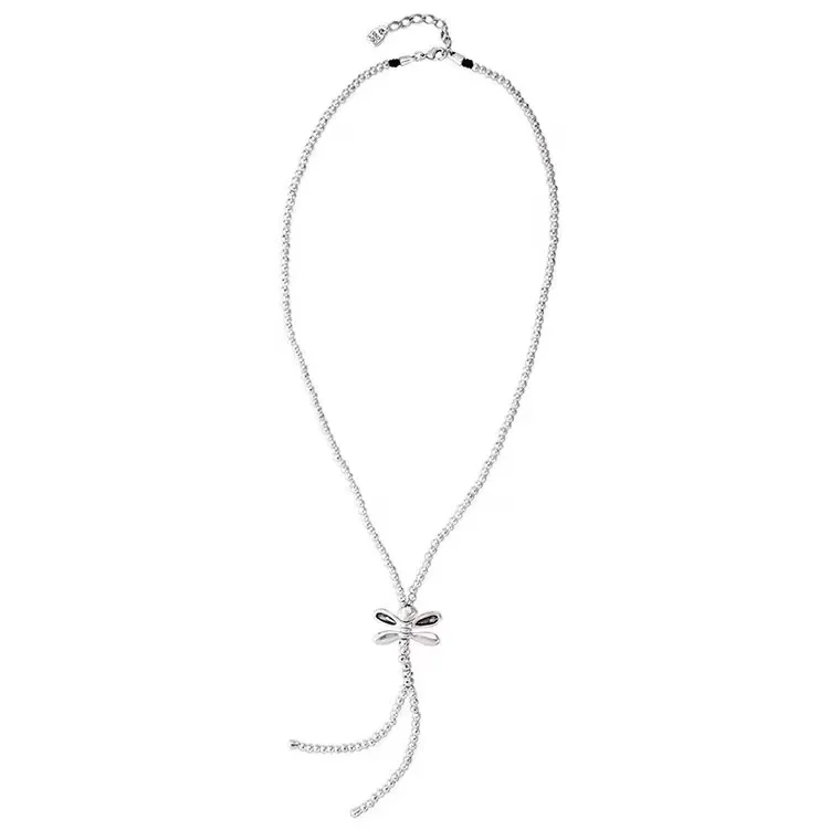 New Spanish high quality Dragonfly grey Crystal embellished silver - plated beaded long necklace along with Yachtin jewelry free