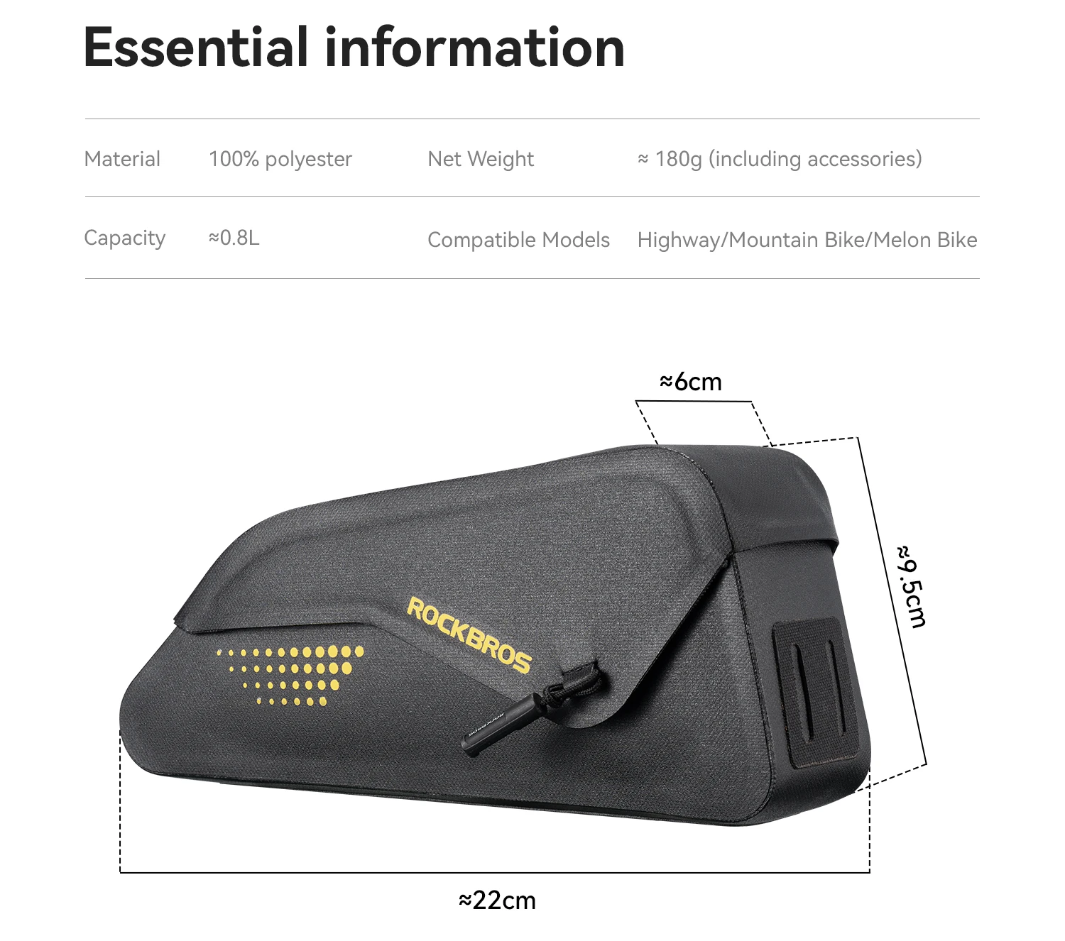 ROCKBROS Fahrradtasche 0,8L Kapazität Wasserdichte Magnetabdeckung Vorderrahmen MTB Rennrad Fahrradtasche Oberrohrtasche Fahrradzubehör – Detail 3