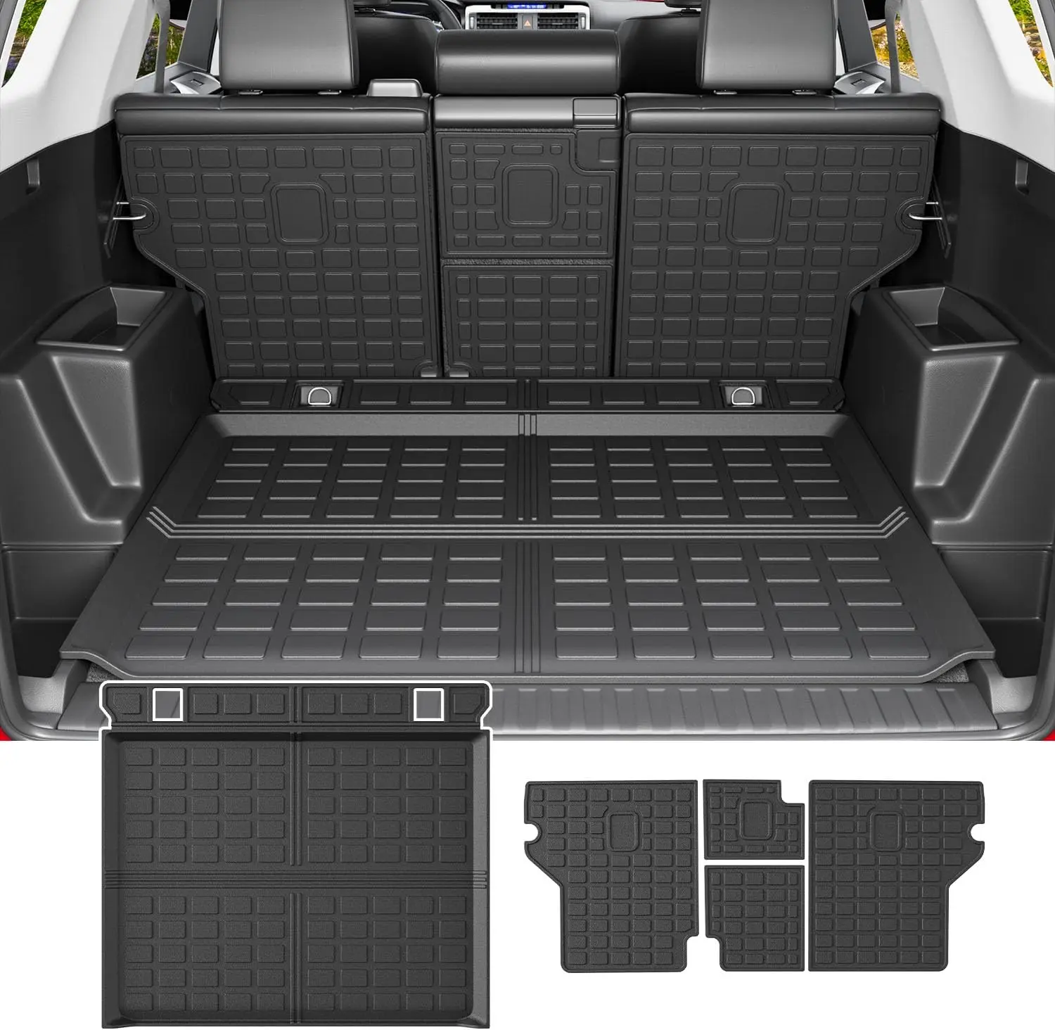 

All-Weather TPE Cargo Mat in Black for 2010-2024 Toyota 4Runner, Protects Back Seat and Trunk, Fit W/O Sliding Tray