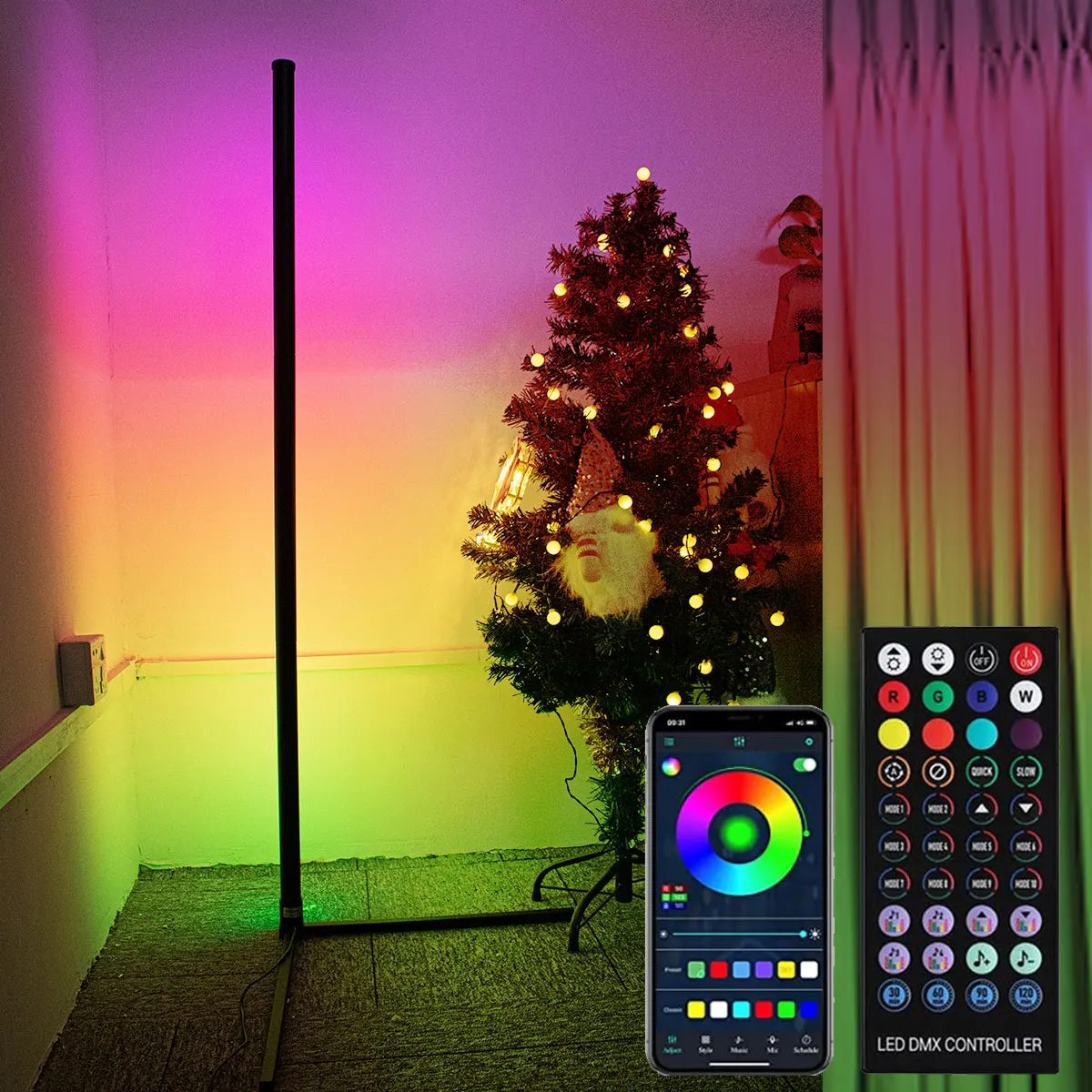 

160cm Smart APP Bluetooth Corner Floor Lamp Dimmable RGB LED Ambient Light for Bedroom Gaming Room Christmas Decor Mood Lighting