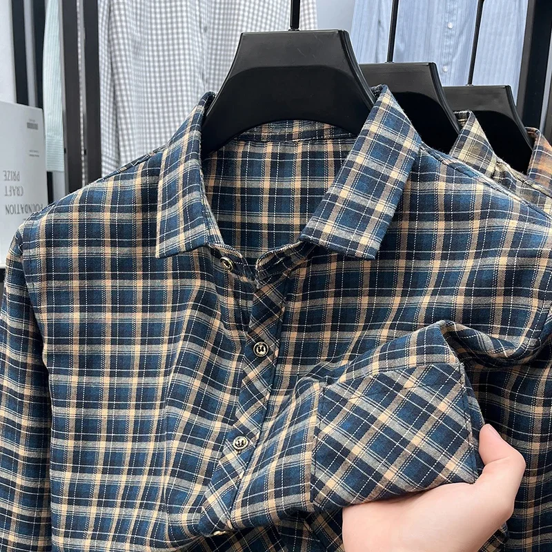 

Men's Breathable Plaid Long Sleeve Shirt Lapel Collar Lightweight Fabric Casual Business Daily Wear Comfortable