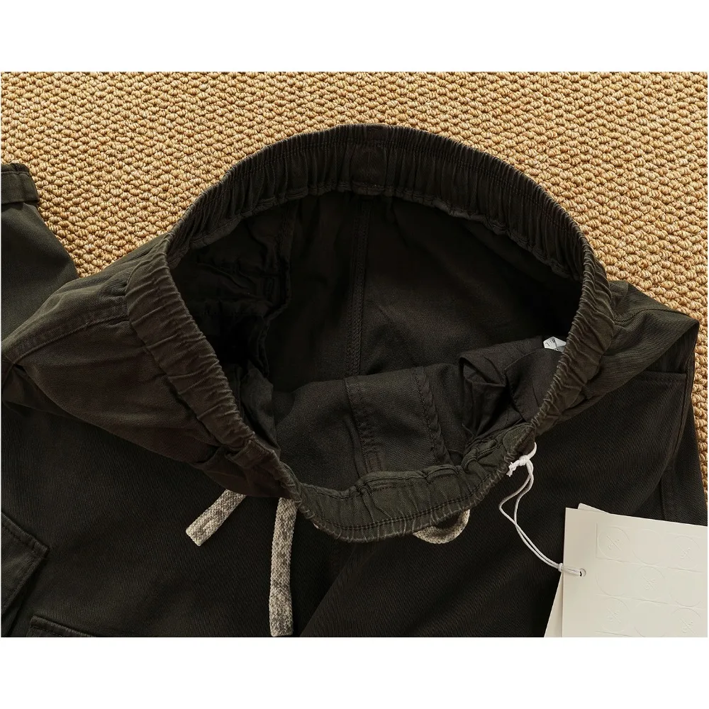 남성용 면 신축성 직조 올드 워싱 루즈핏 멀티 포켓 작업 캐주얼 바지