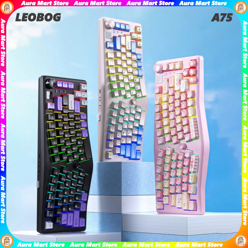 LEOBOG A75 Alice Mechanical Keyboard Wireless Bluetooth TOP Structure Hot Swap Ergonomics Knob Design Tri Mode Gaming Keyboard