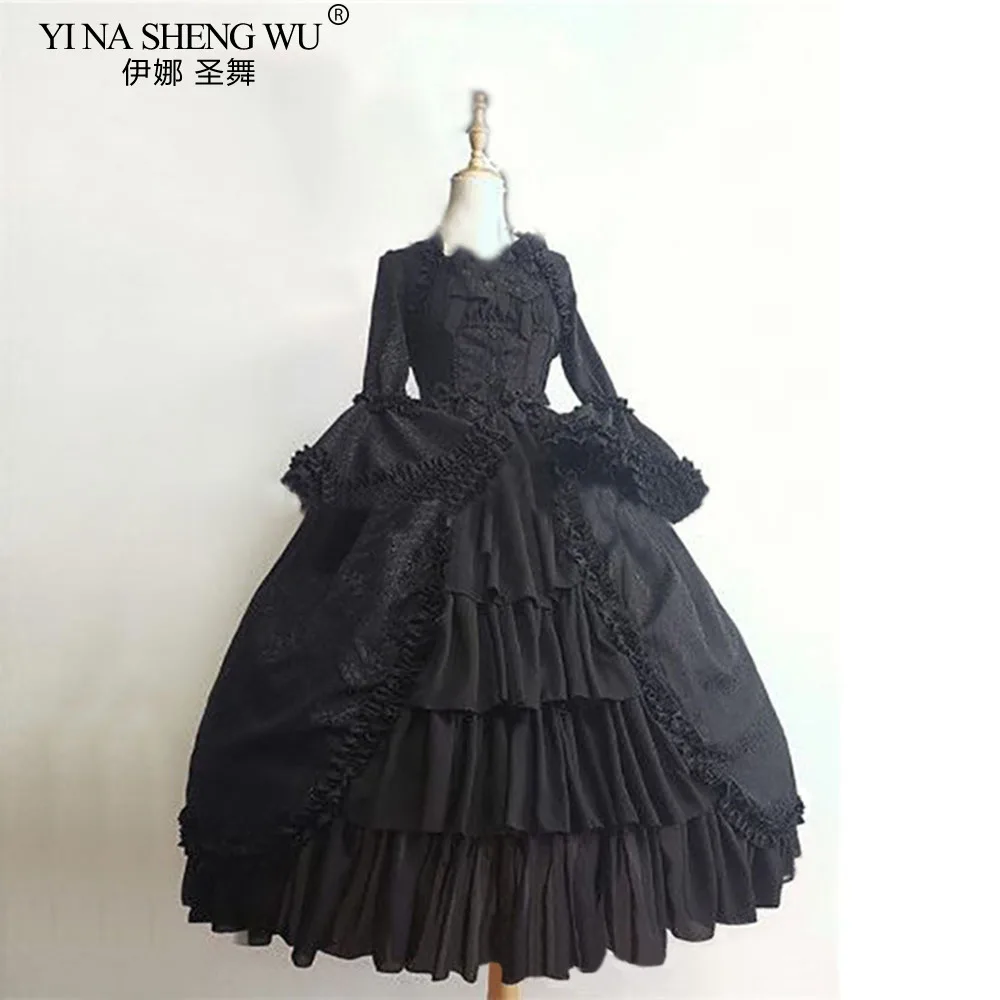 Women Vintage Palace Lolita Dress Sweet Princess Square Collar Lace Bowknot High Waist Long Victorian Gothic Dress Girl Black