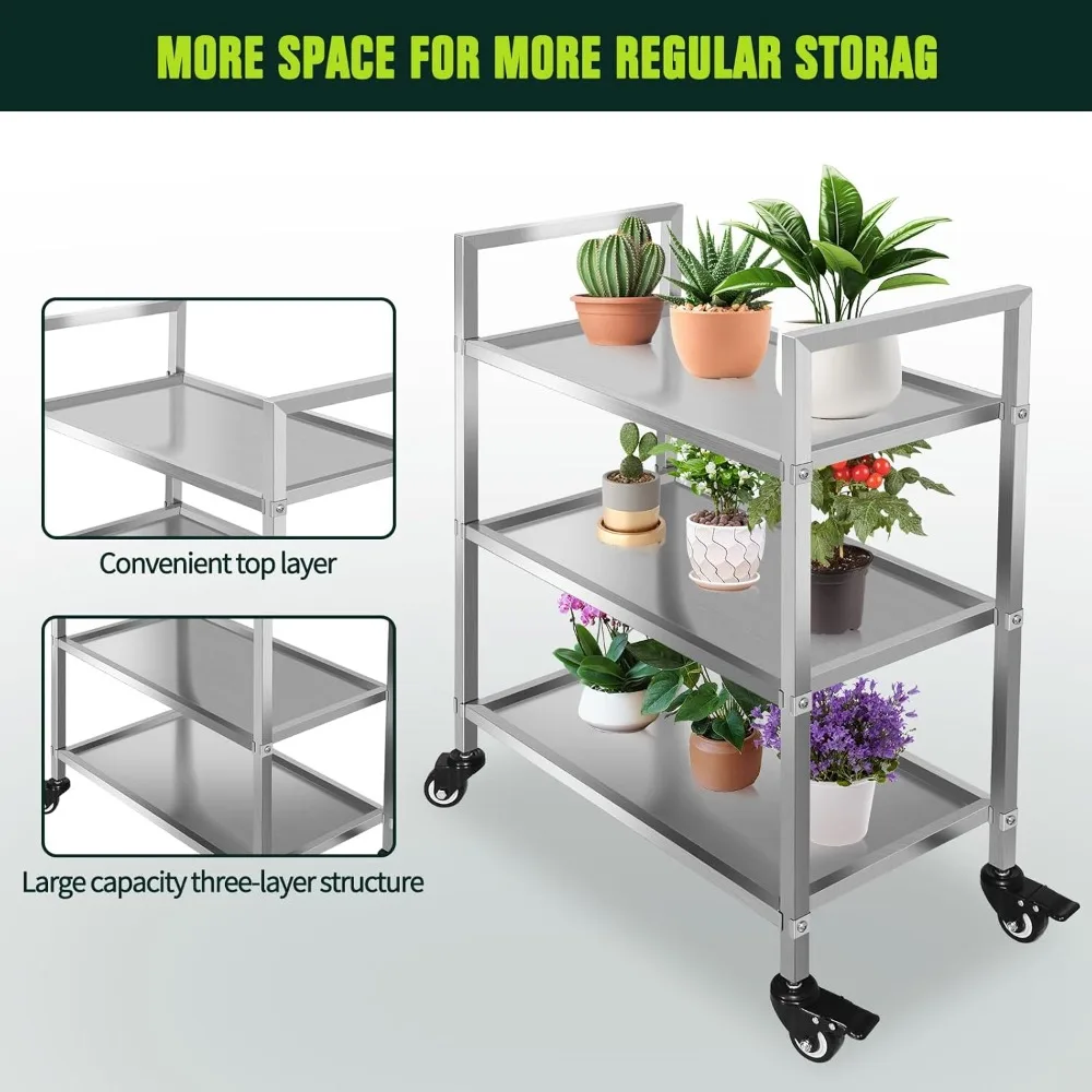 عربة أدوات دوارة من 3 طبقات بسعة 450 رطل، عربة تخزين أسلاك الفولاذ للاستخدام الداخلي #6