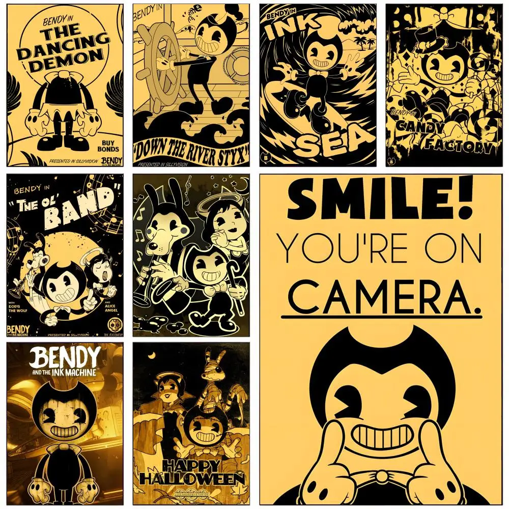 Bendy And The Ink M-Machine Poster Self-adhesive Art Waterproof Paper Sticker Coffee House Wall Decor