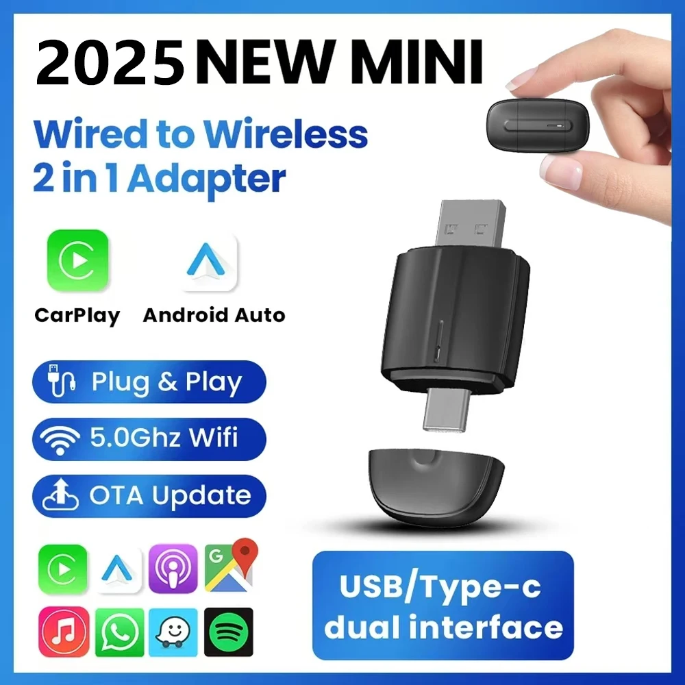 Car Carplay Android Wired To Wireless 2-In-1 Usb Type-C Car Display Modified Interconnection Wireless Navigation Mini Adapter