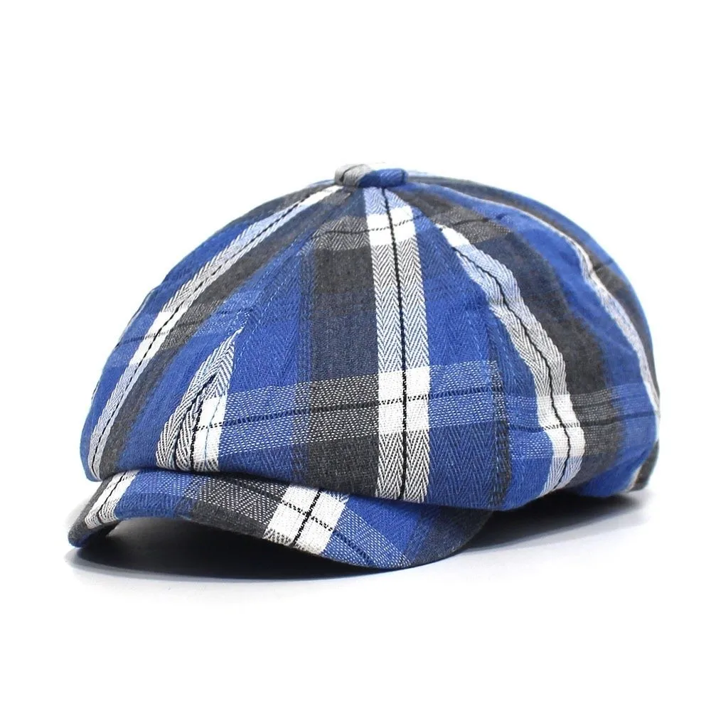 Gift Short Brim Plaid Beret Hat Thin Lightweight Breathable Octagonal Cap Casual Vintage Newsboy Cap Spring Summer
