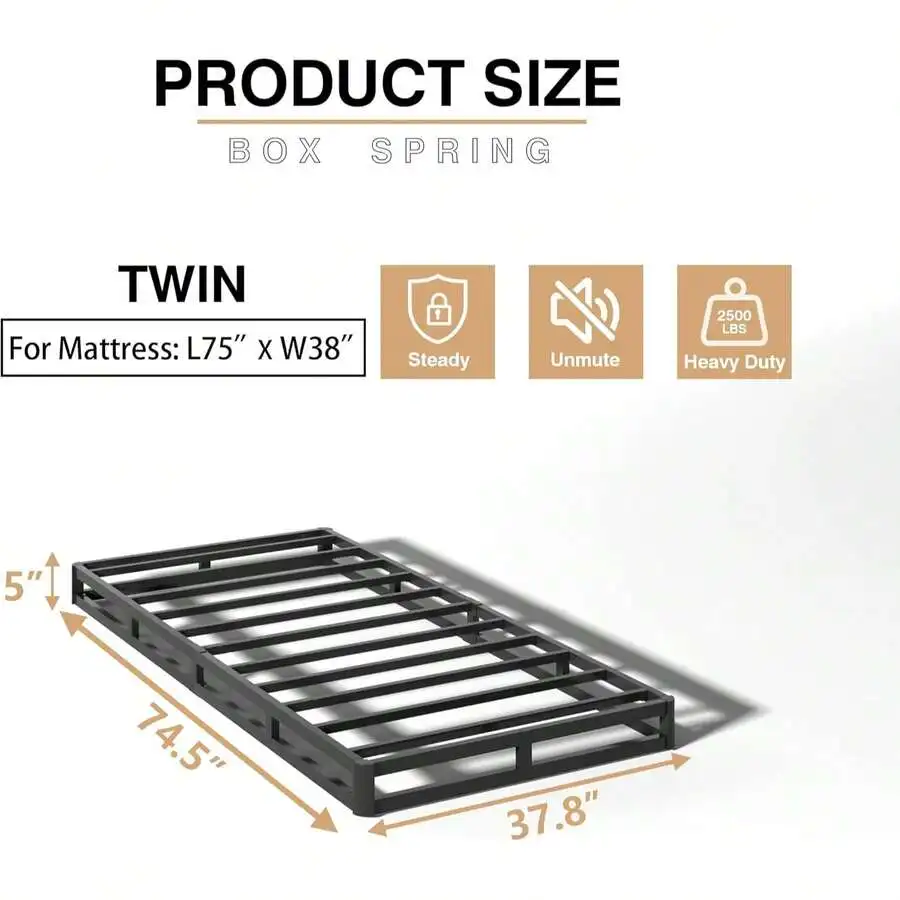 5 Inch Box Spring Twin/Full/Queen/King Size Bed, Heavy Duty Metal Mattress Foundation, 3000 Lbs Capacity, Low Profile, Noise-Fre