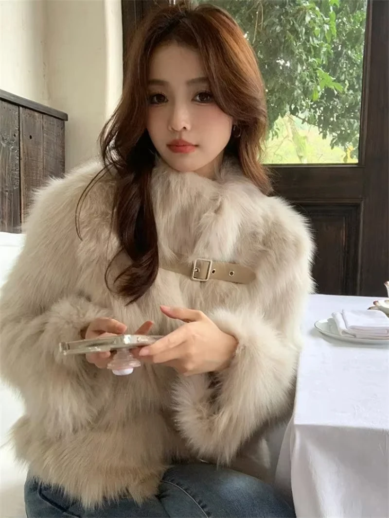 Fur Coat Women Women's Coat Women's Fur Coat Maillard Leather Buckle Fur Coat Winter New Temperament Fox Mao Mao Coat Woman