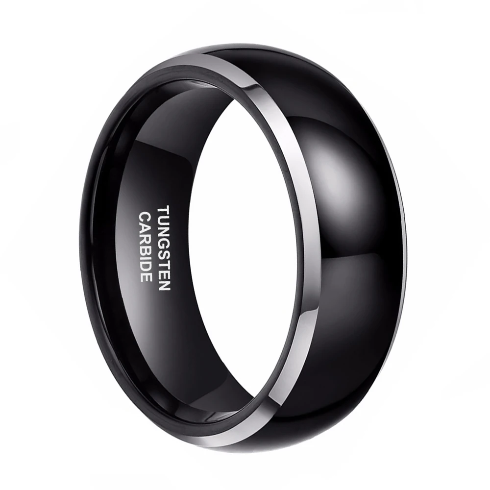 Tigrade Mens Ring Black 6/8mm Polished Tungsten Carbide Wedding Engagement Band Ring for Men Trendy bague homme Couple Ring