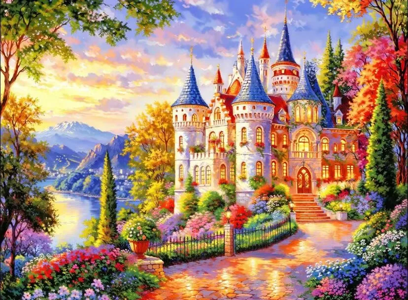 9ct 70x90cm Castle Embroidery DIY Chinese Style Printed Kits Cross Stitch Needlework Home Decor Crafts