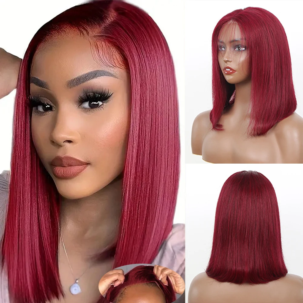 

Glueless Bob Wig Striaght 99J Burgundy 6x4 HD Lace Frontal Short Bob Human Hair Wigs For Women Pre Plucked Natural Hairline Wigs