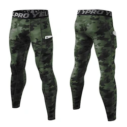 Men's Sports Tights Compression Running Sportswear With Pocket Camouflage Leggings Slim Pants Gym Fitness Training Workout Male