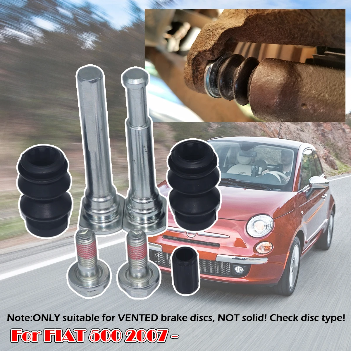 

For FIAT 500 2007 - Front Brake Caliper Slider Guide Pins Bolt Kit Left Right Disc Housing Sleeve Bushing Seal 113-1355X CKT1024