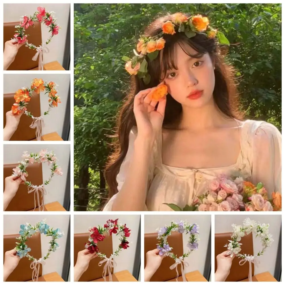 

Bohemia Style Bride Garland Hair Ornaments Headwear Flower Hair Hoop Adjustable Simulation Flower Wreath Headband
