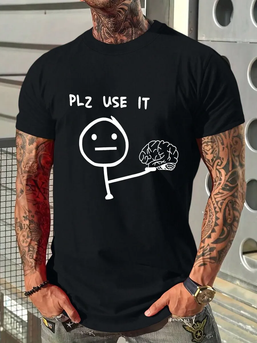 

Homme Men Cartoon & Slogan Graphic Casual Short Sleeve Tee, For Going Out, For Husband