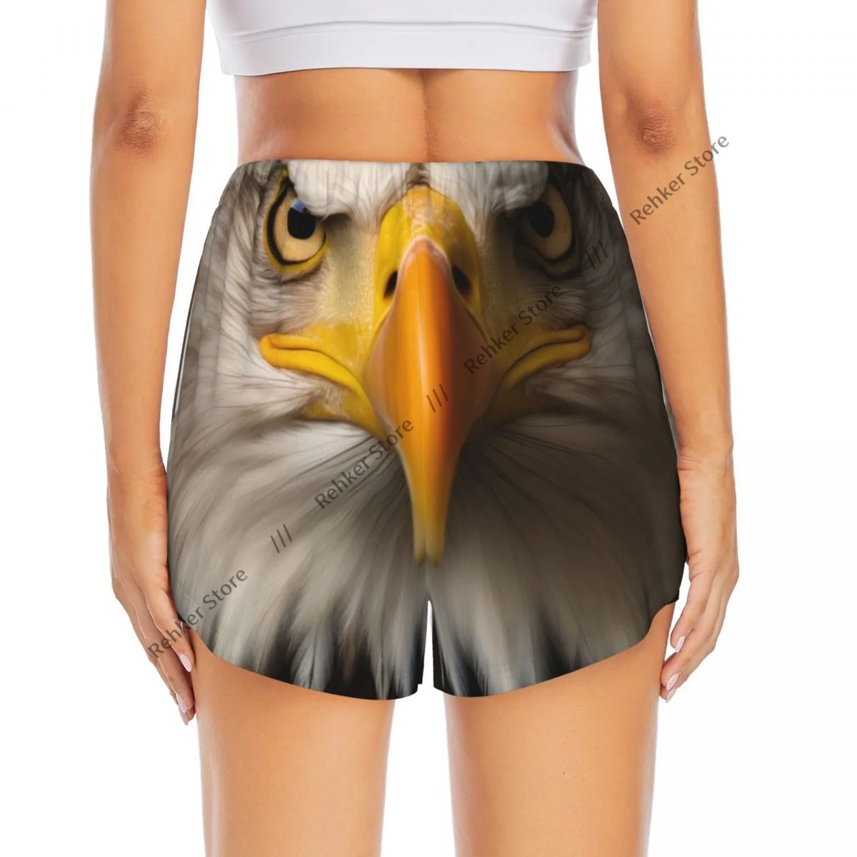 女性ヨガショーツハクトウワシ背景軽量アスレチック速乾通気性アウトドアランニングショーツ