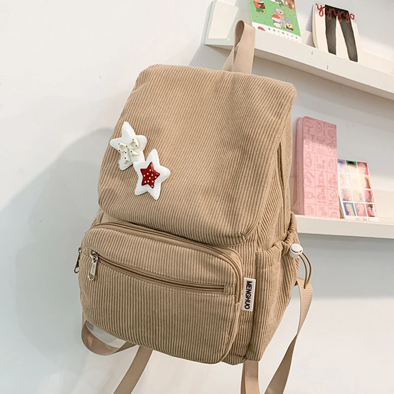 New Fashion Stripe Women Backpack Student Book Bag Corduroy Backpacks for Teenage Girls School Bags Laptop Travel Rucksack