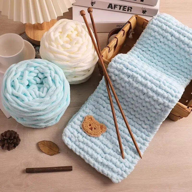 3PCS 300g Chenille Knitting Yarn Soft Ice Strip Line Cotton Yarn DIY Wool Yarn for Handmade Knitting Blanket Scarf Thick Thread