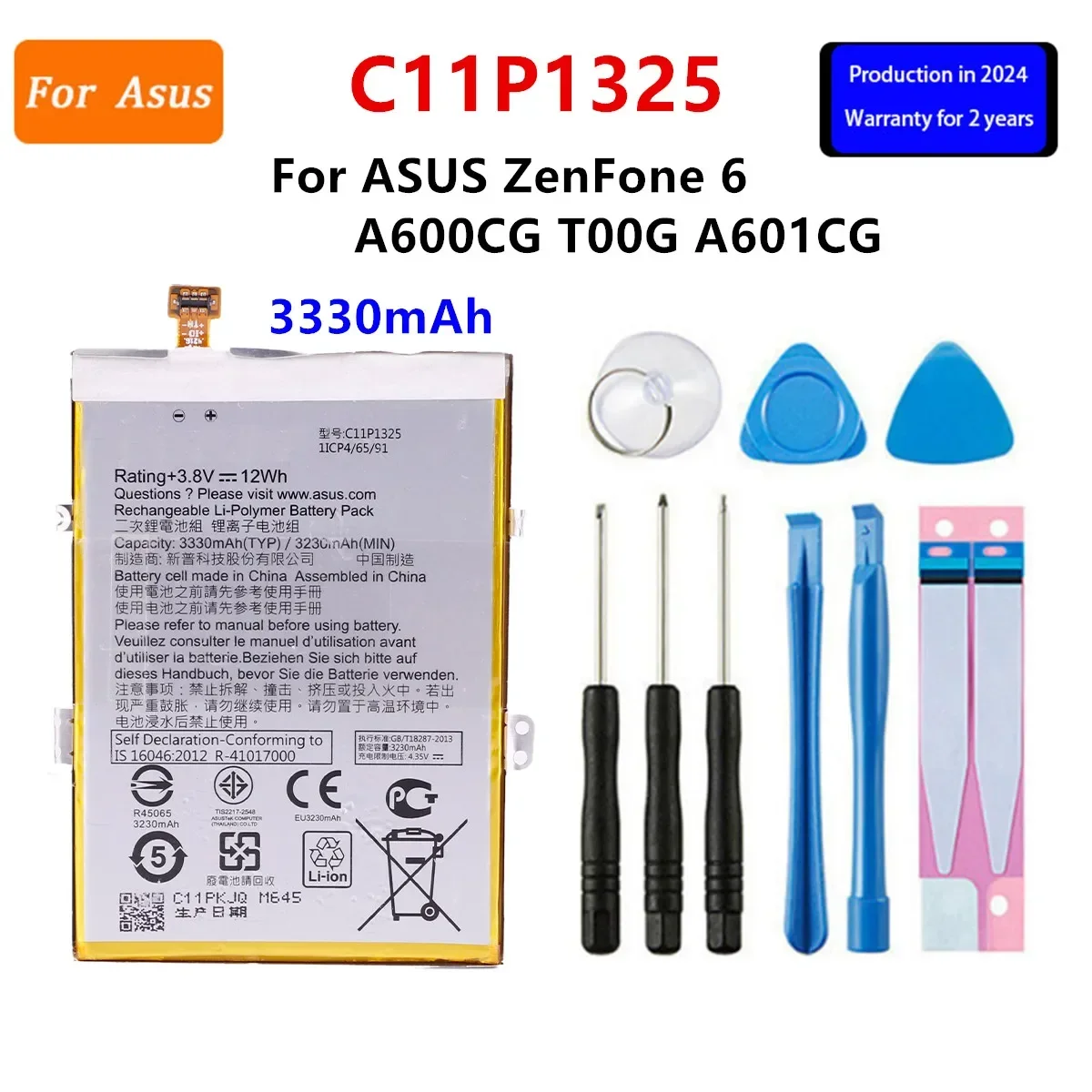 

Brand New Battery C11P1325 3330mAh For ASUS ZenFone 6 A600CG T00G A601CG Replacement Battery+Tools