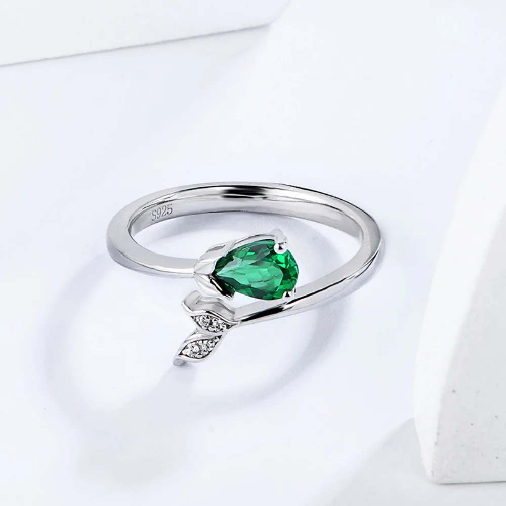 CHARMING Original Design Created Emerald Moissanite Rings Pear Cut 925 Sterling Silver Open Ring For Women Elegant Jewelry Gifts