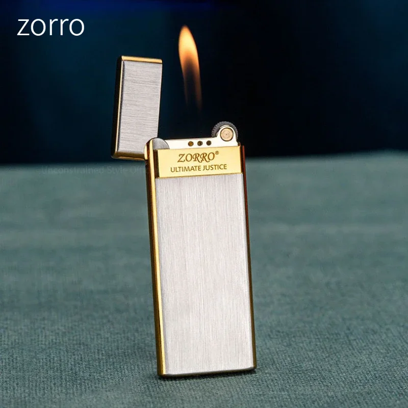 2024 New ZORRO Brass Lighter Slim 5mm Inflatable Creative Grinding Wheel Portable Classic Windproof Lighter Smoking Men\'s Gift