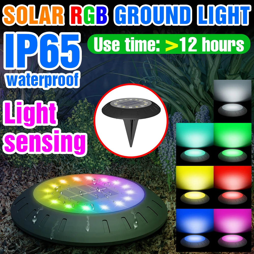 

Solar Panel LED Disk Light RGB Ground Lamp Garden Lawn Light IP65 Solar Spotlights Outdoor Waterproof Bulb Christmas Decoration