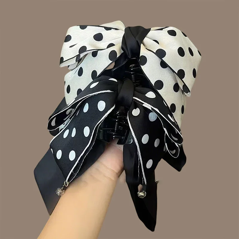 1/2pcs Fabric Polka Dot Big Bow Hair Clip Claw for Woman Elegant Daily Wear Hair Clamp Fashion Girl Hair Accessories view 3