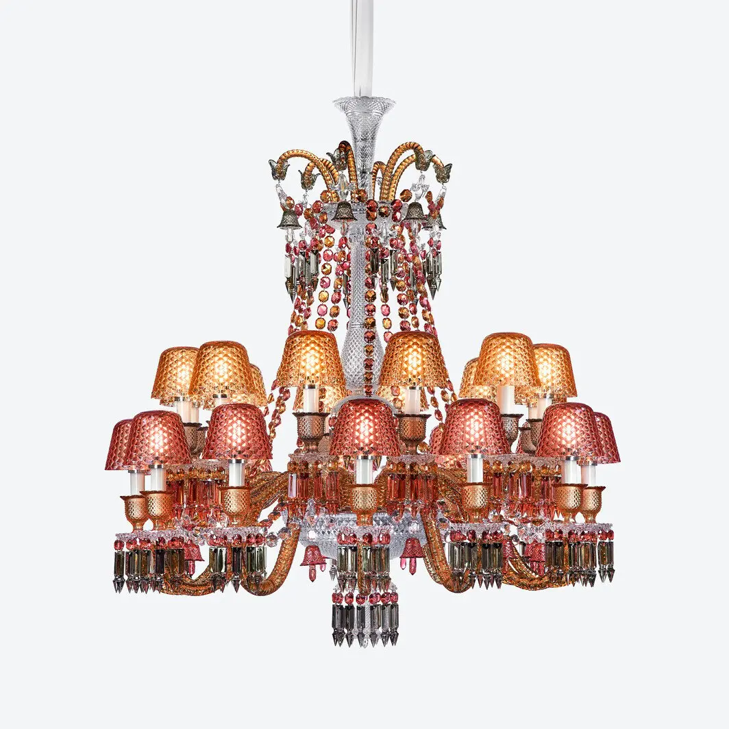 Postmodern Design Style Metal Indoor Hotel Cafe Ceiling Atmosphere Decoration Red Retro Style Crystal Chandelier Pendant Lights
