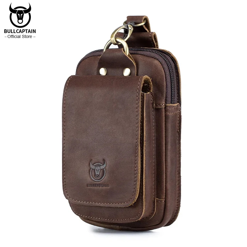 BULLCAPTAIN Fashion Quality Leather Small Summer Pouch Hook Design Waist Pack Bag Cigarette Case 6