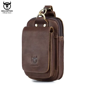 Bullcaptain moda qualidade couro pequena bolsa de verão gancho design cintura pacote saco cigarro caso 6 