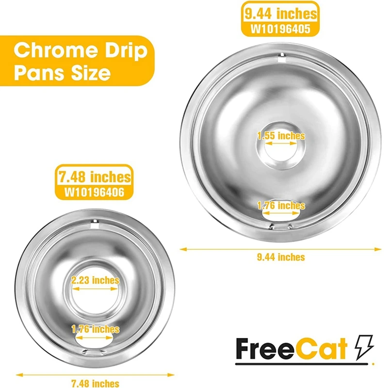 Drip Pan Kit,Universal Chrome Burner Drip Bowls Accessories For Whirlpool Kitchen Aid Range W10278125 W10196405 W1019640