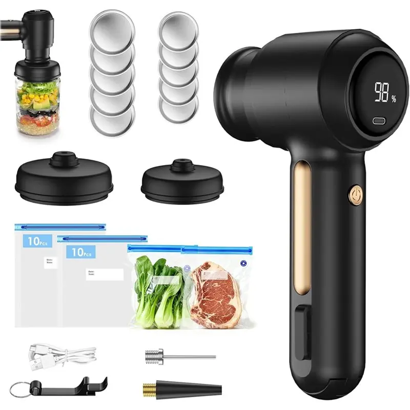 

B47B-Reusable Vacuum Bag Compatible Electric Mason Jar Vacuum Sealer Kit, 3 In 1 Handheld Vacuum Sealing Machine